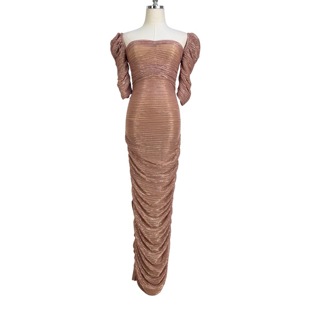 Miss Circle Formal Ruched Pink Maxi Dress